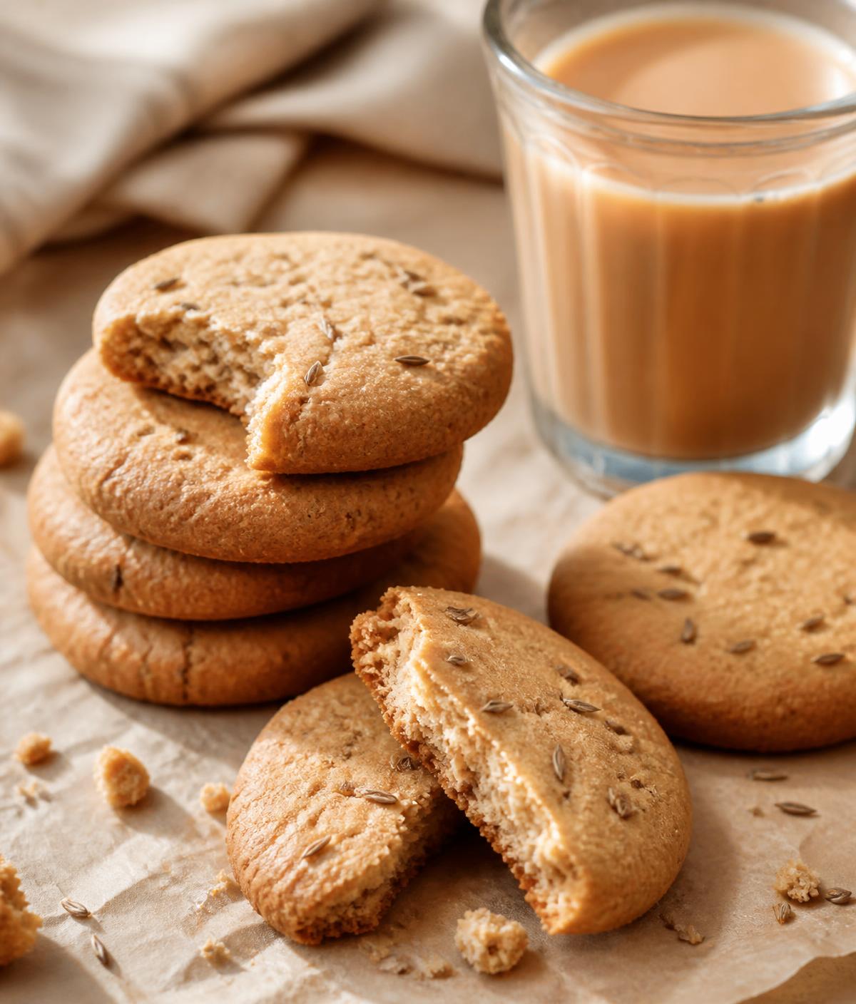 Traditional eggless Indian bakery biscuits with chai